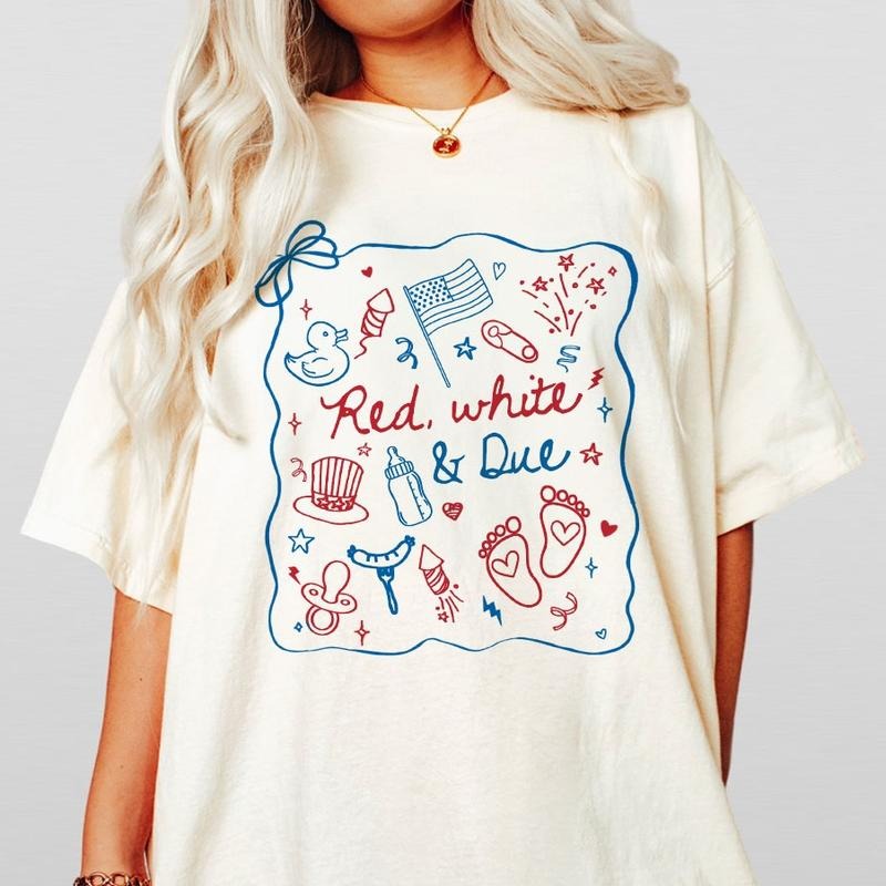 4th of July Pregnancy Announcement Shirt, Patriotic Mom TShirt, Summer Girl Pregnant, American Mama Gifts, Red,White and Due Shirt, Fourth of July Tee, Pregnancy Reveal T-Shirt style 03