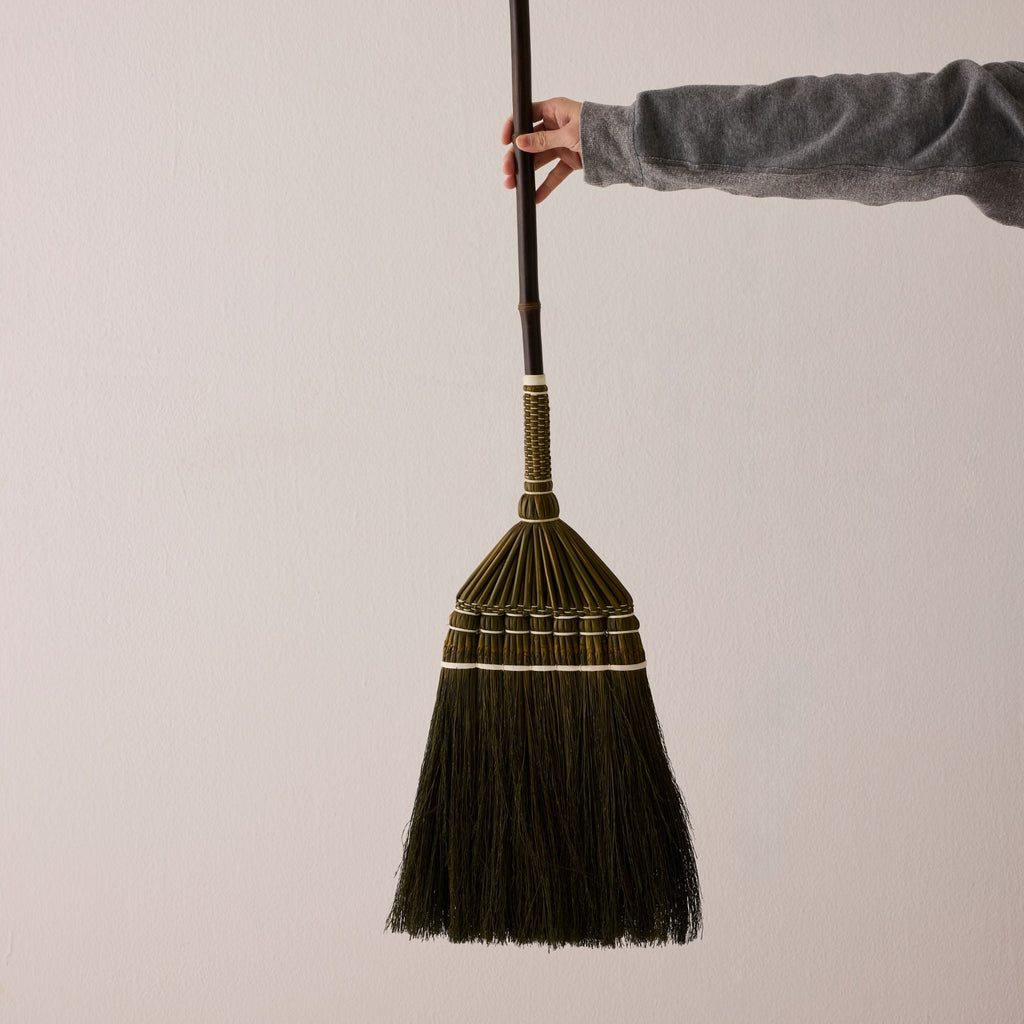 Bamboo Handle Broom - Olive & White