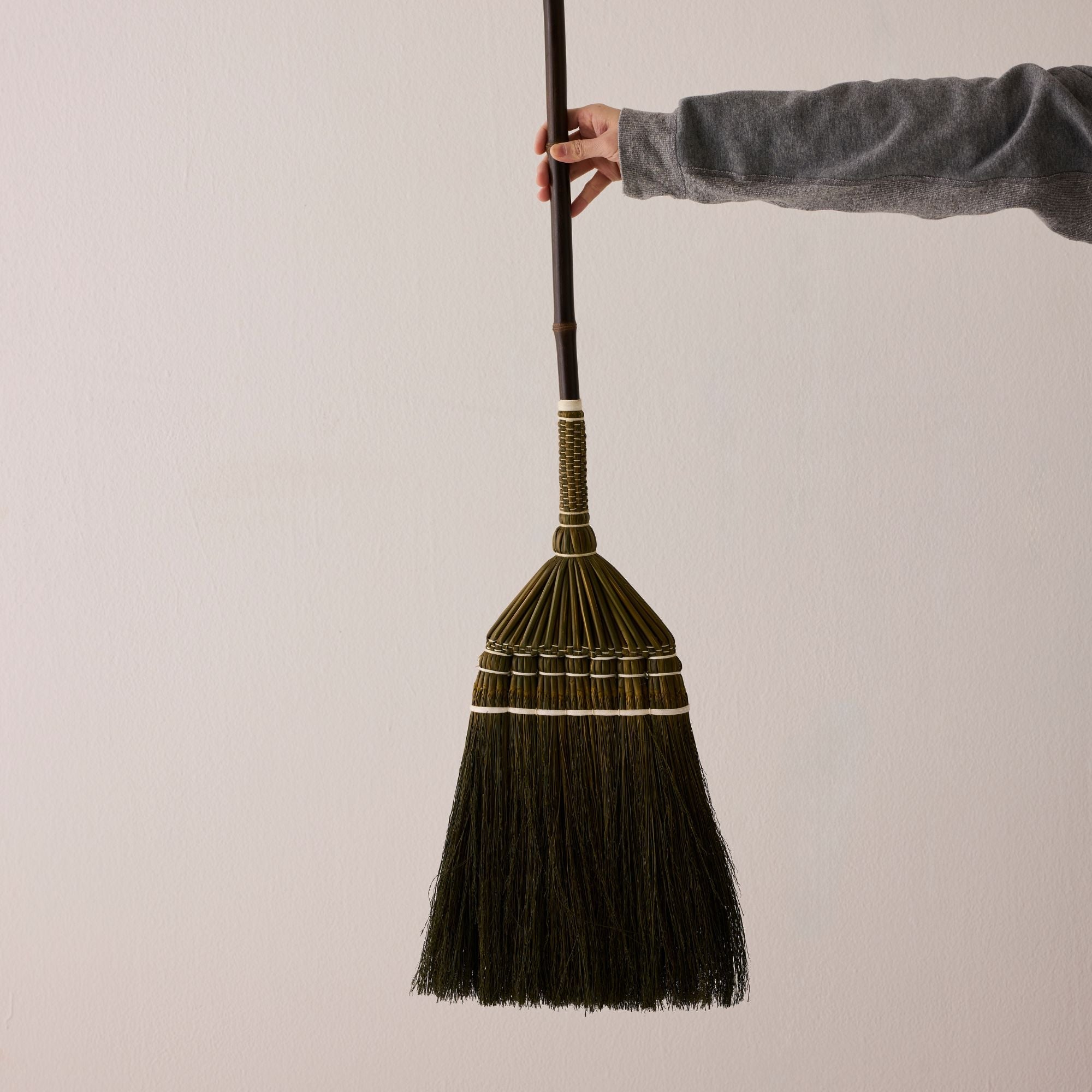 Bamboo Handle Broom - Olive & White