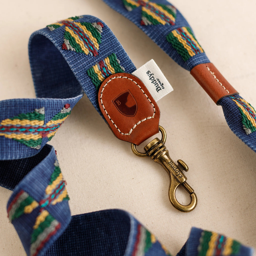 Etna Woven Cotton Dog Leash - Navy