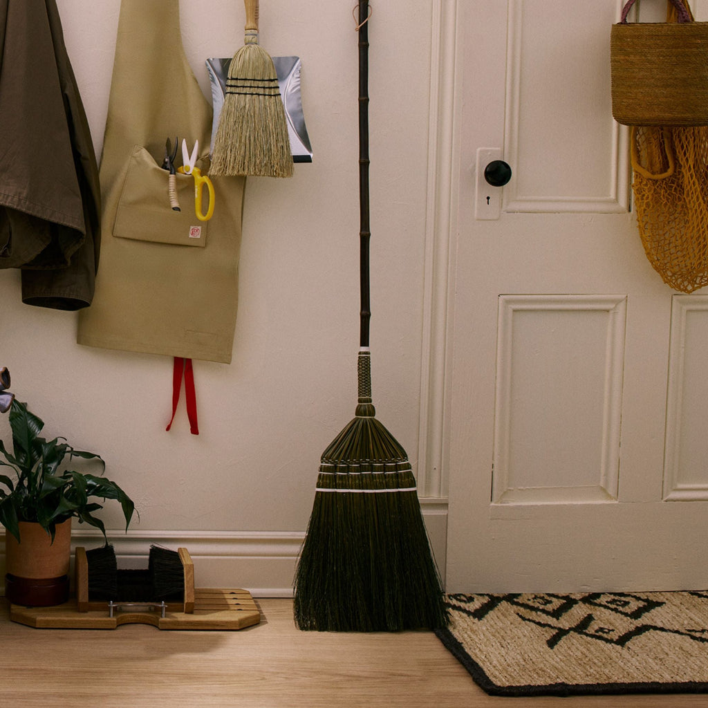Bamboo Handle Broom - Olive & White