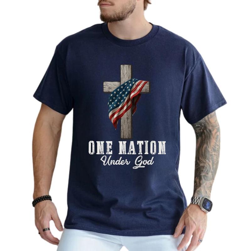 MAPTEES One Nation Under God Graphic Tee, Faith and Freedom T-shirt For Men, Patriotic Christian Shirt, 4th Of July Men Tee, American Religious Shirt